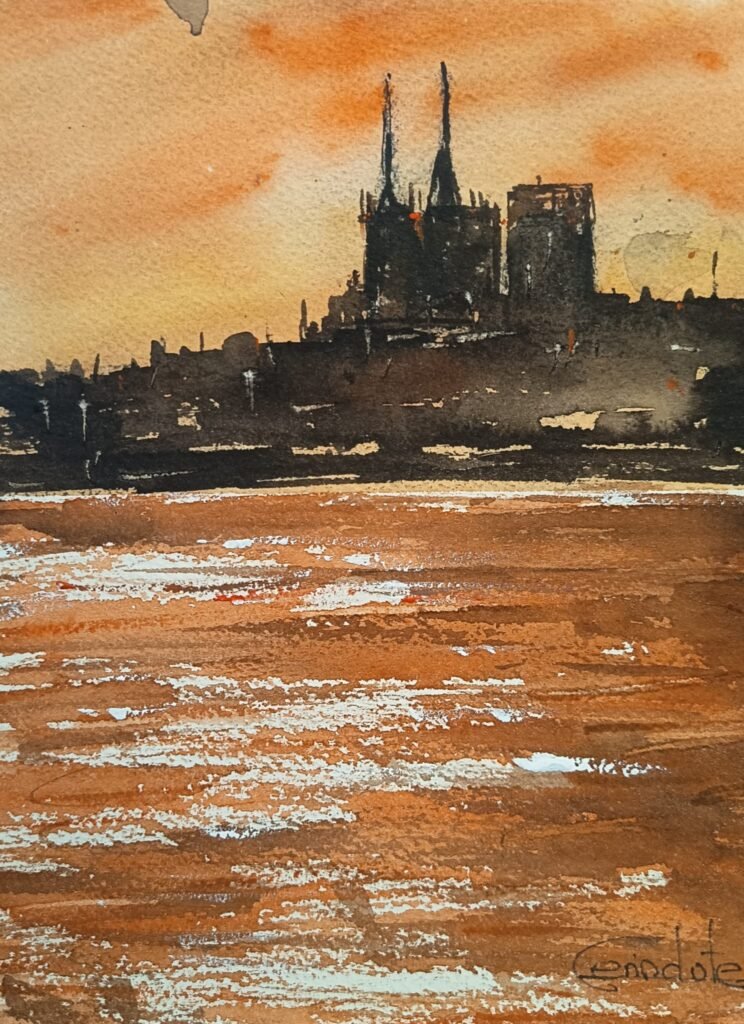 paisaje urbano acuarela