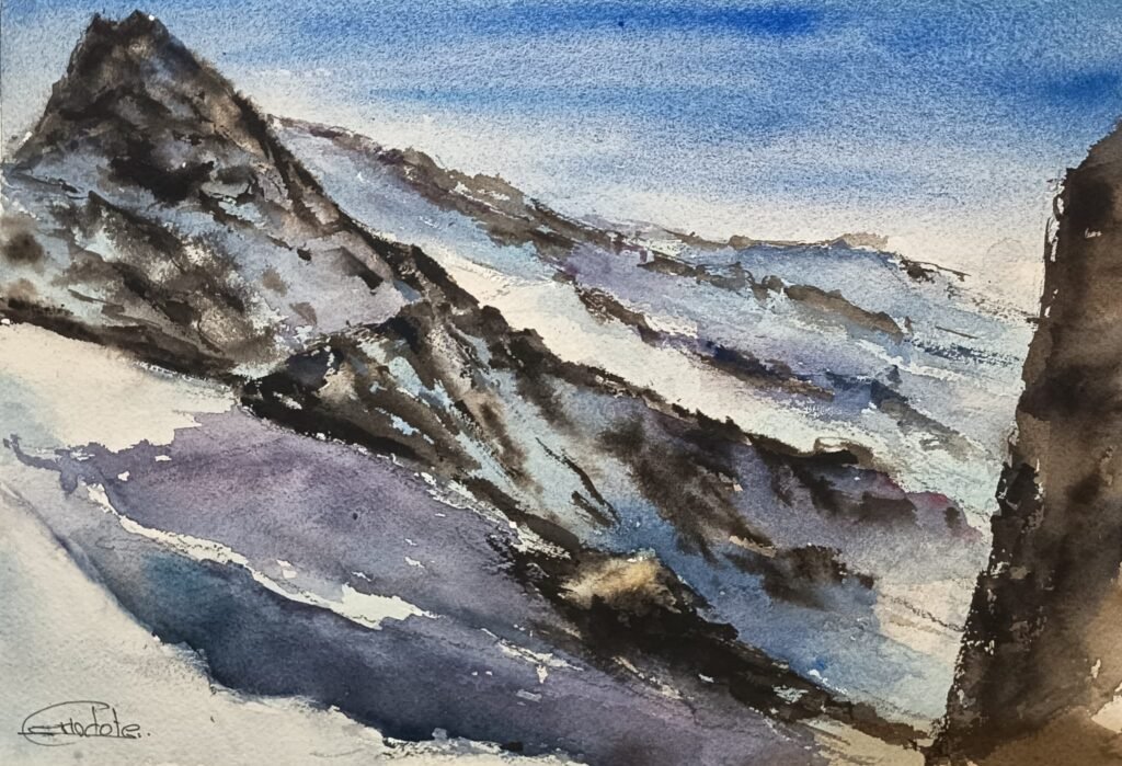 paisaje nevado montaña cielo azul