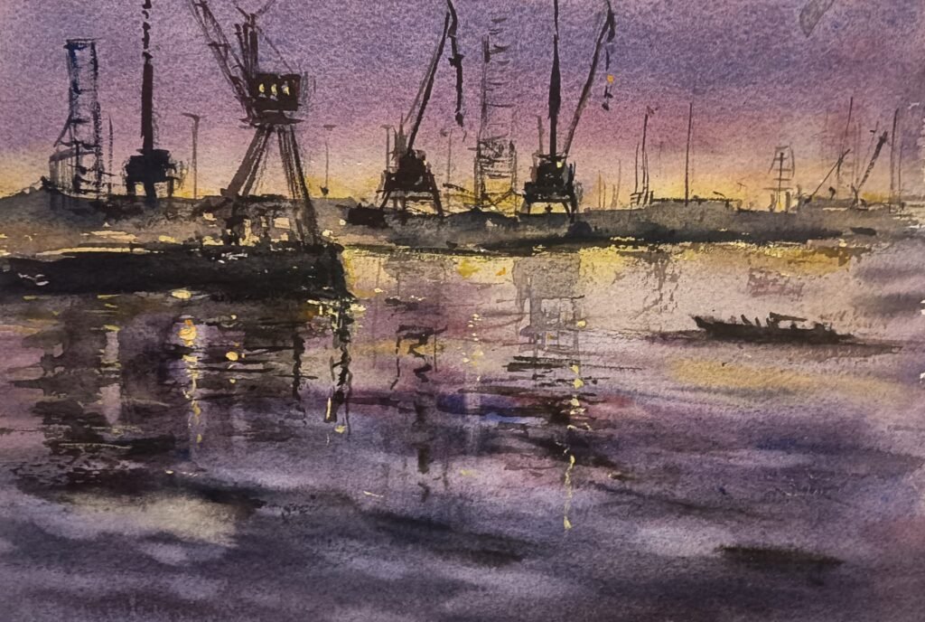 paisaje costero puerto industrial