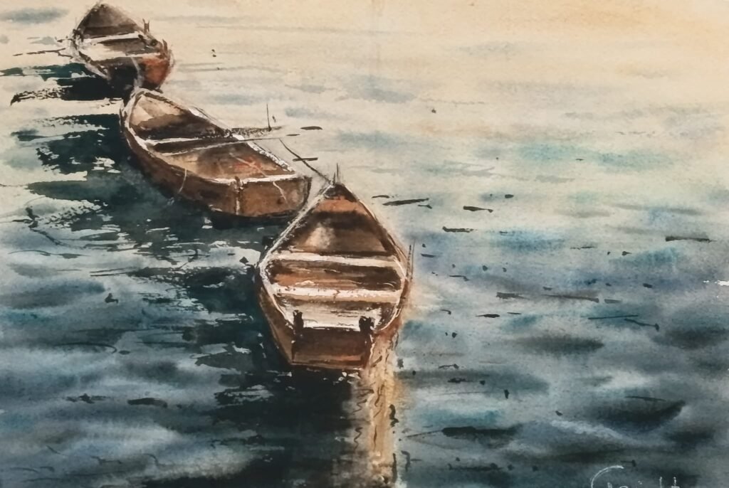 paisaje costero barcas de madera