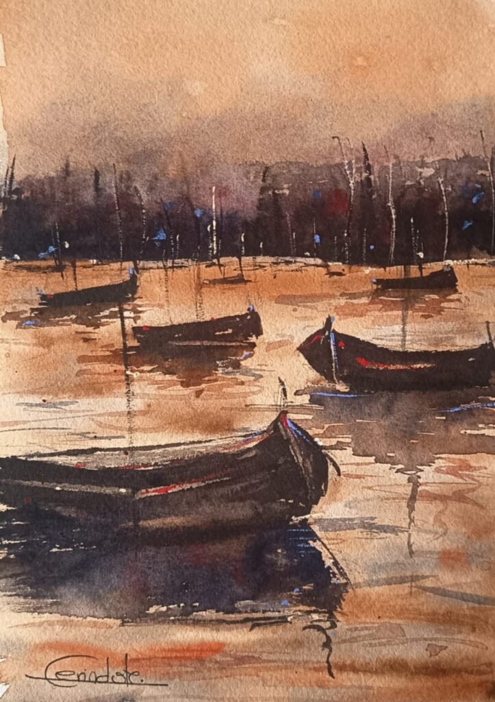 paisaje costero barcas