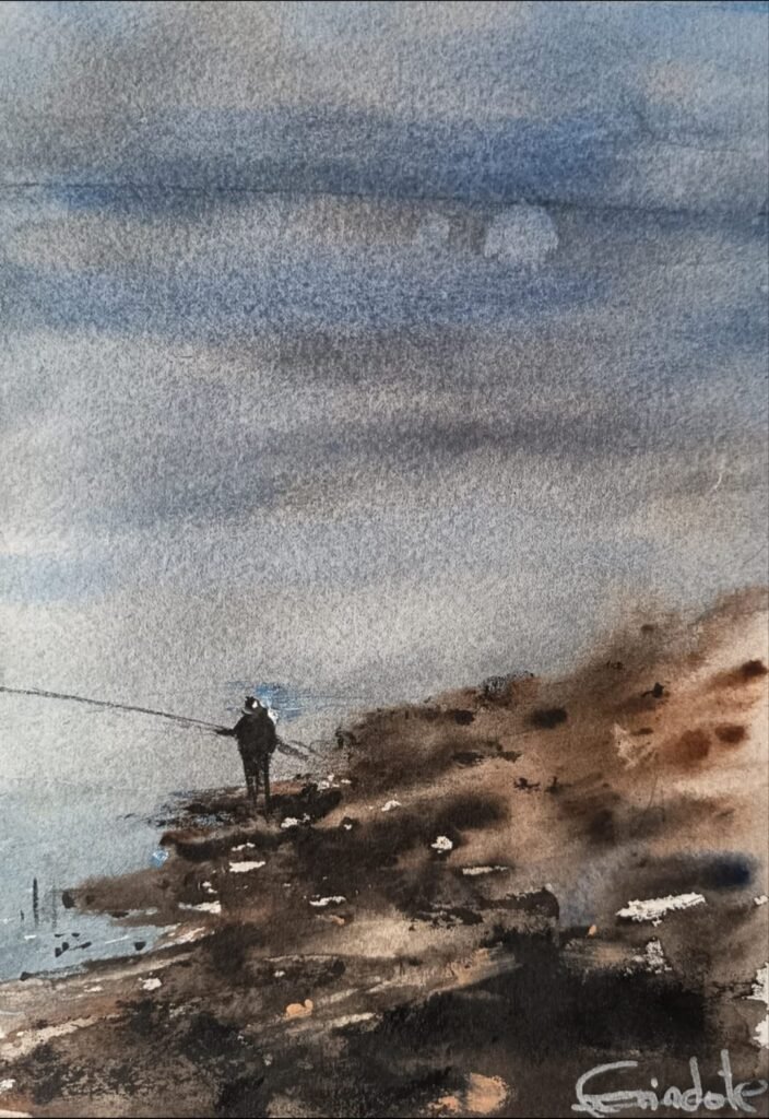 paisaje costero pescador